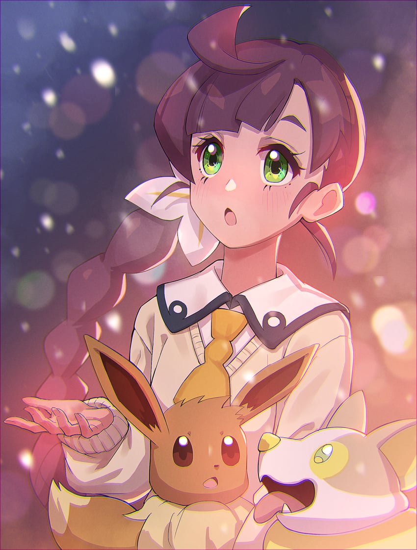 eevee, yamper, and chloe (pokemon and 1 more) drawn by samiou