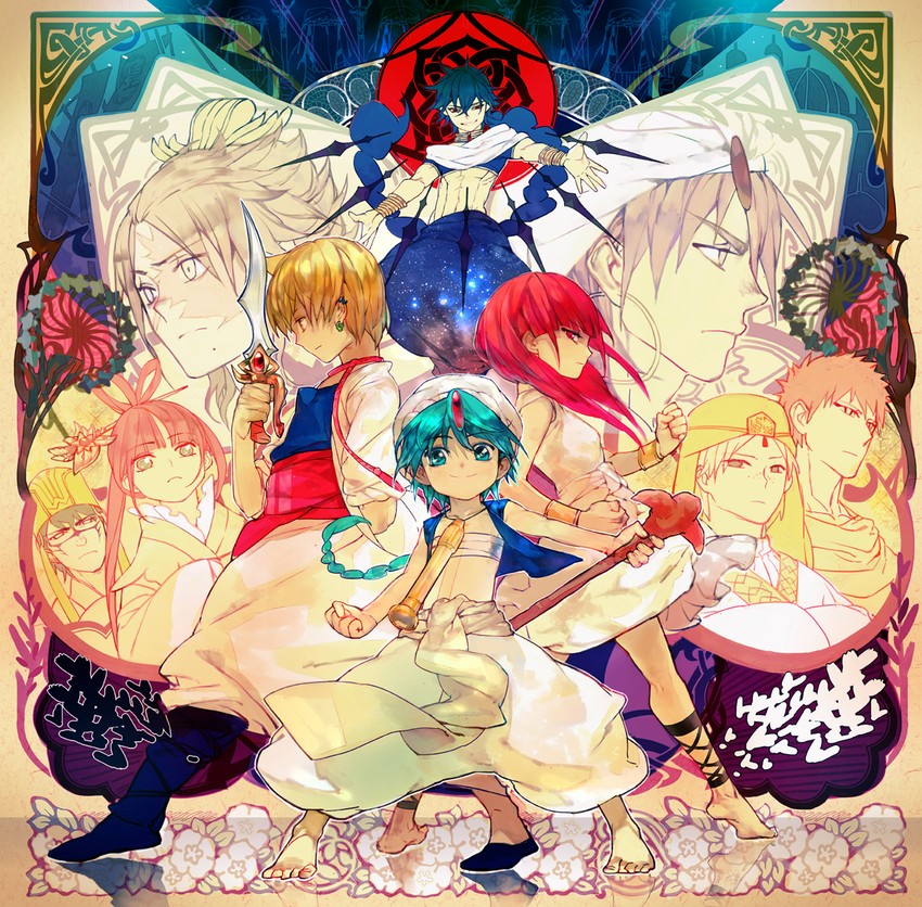 morgiana, aladdin, alibaba saluja, judal, ren kougyoku, and 5 more (magi the labyrinth of magic) drawn by shishio_(shishio5431)