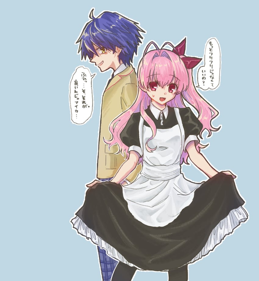 sakihata rimi and nishijou takumi (chaos;head) drawn by 70lio