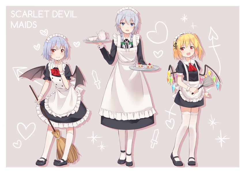 remilia scarlet, flandre scarlet, and izayoi sakuya (touhou) drawn by yaruwashi