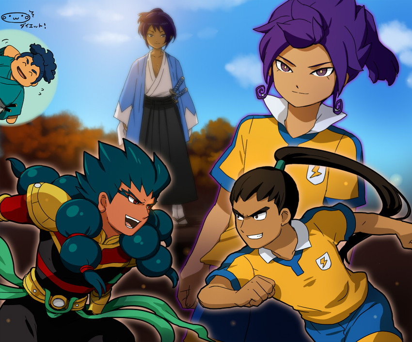 tsurugi kyousuke, nishiki ryouma, zanak abalonic, okita souji, and sakamoto ryouma (inazuma eleven and 2 more) drawn by mizuhara_aki