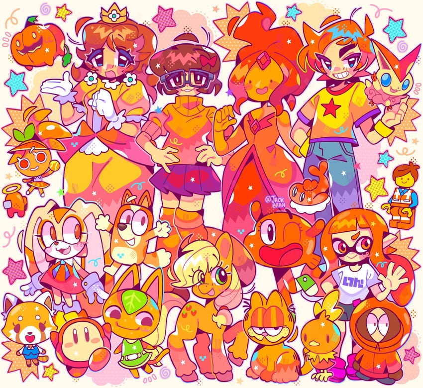 inkling player character, inkling girl, princess daisy, torchic, crewmate, and 18 more (pokemon and 20 more) drawn by jack0ran