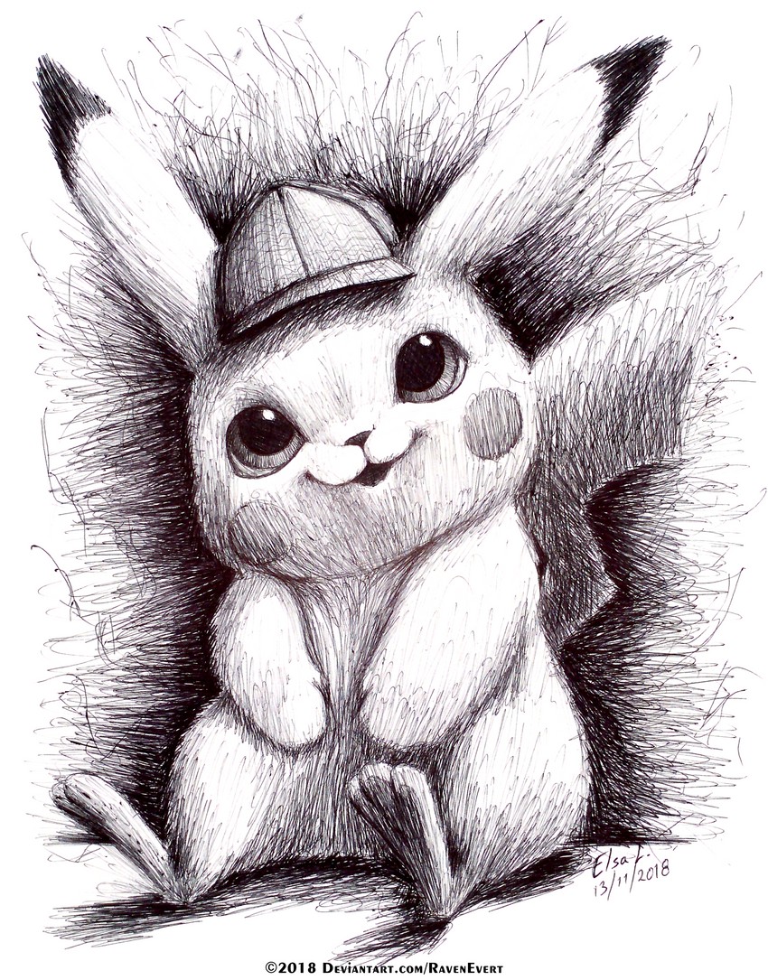 pikachu and detective pikachu (pokemon and 1 more) drawn by ravenevert