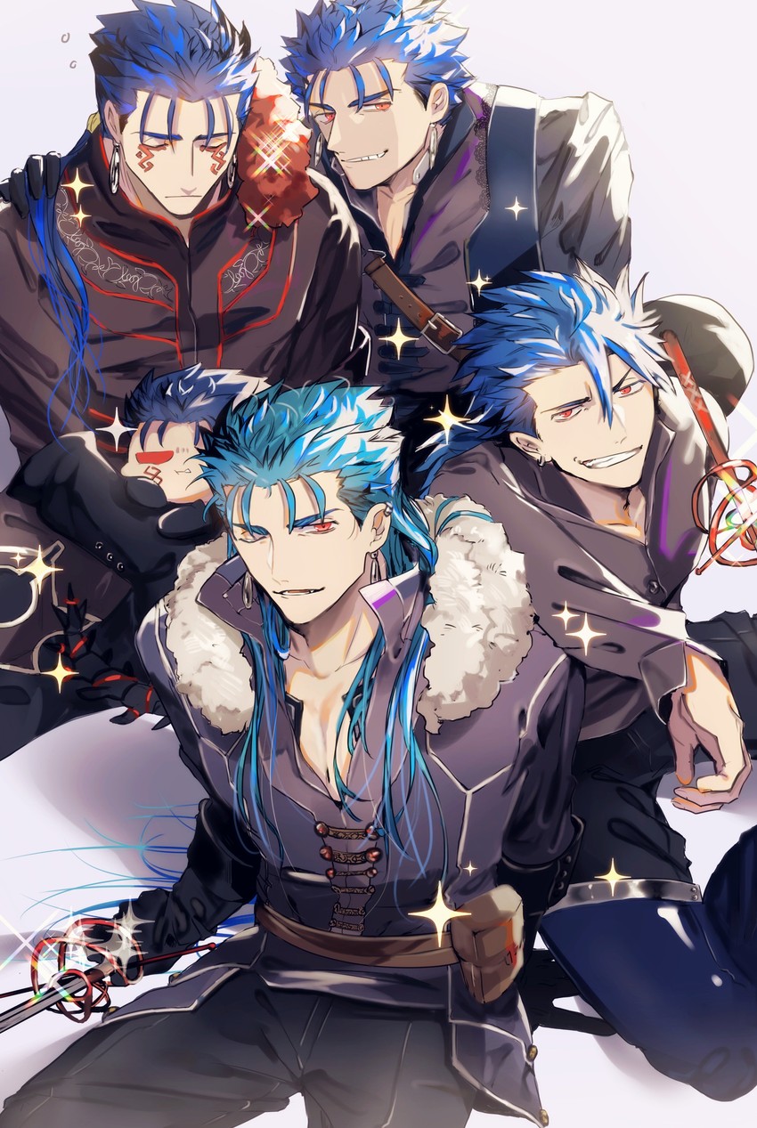cu chulainn alter, cu chulainn, and mini cu-chan (fate and 2 more) drawn by yuu_(guruko)
