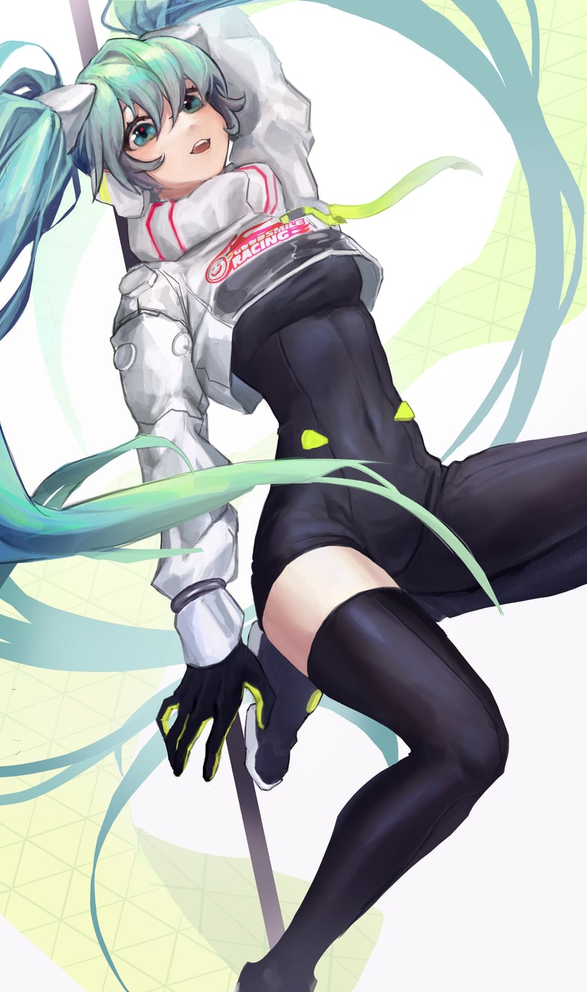 hatsune miku and racing miku (vocaloid and 1 more) drawn by plus_no_p