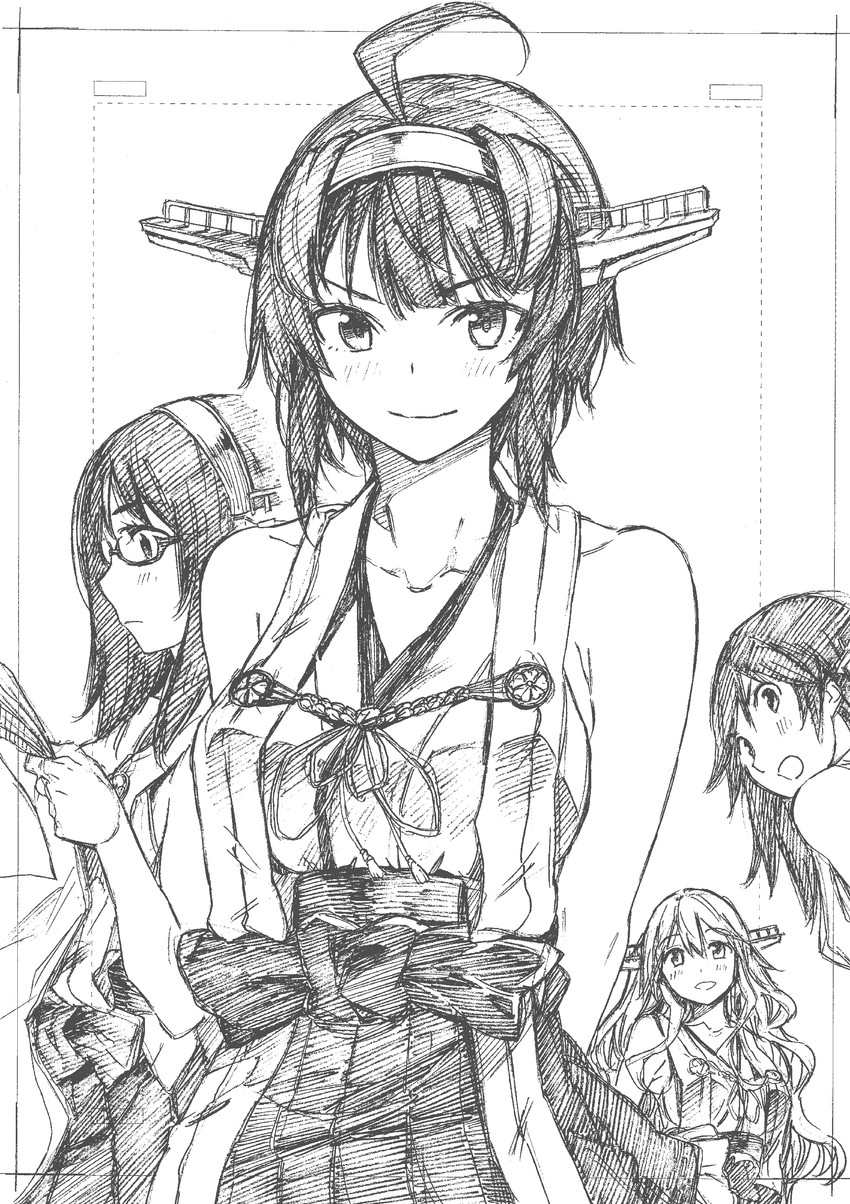 kongou, haruna, hiei, kirishima, kongou kai ni, and 3 more (kantai collection) drawn by kojima_takeshi