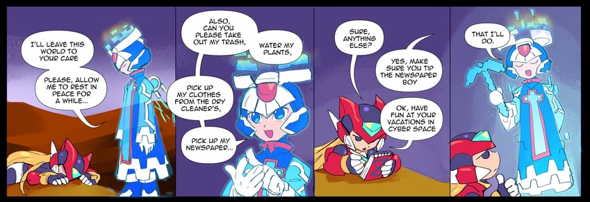 zero, x, zero(z), and cyber elf x (mega man and 3 more) drawn by drawloverlala