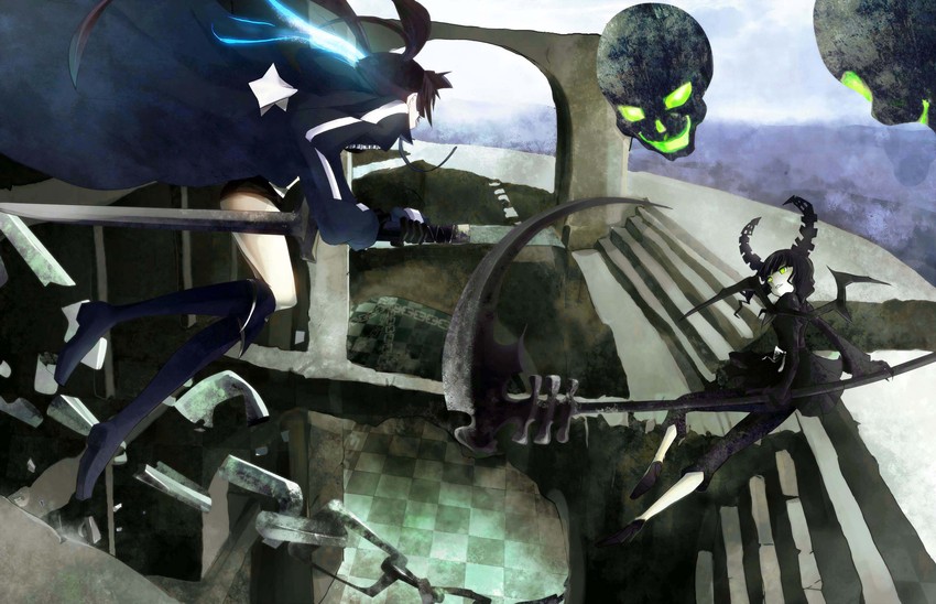 black rock shooter and dead master (black rock shooter) drawn by kio_sayuki