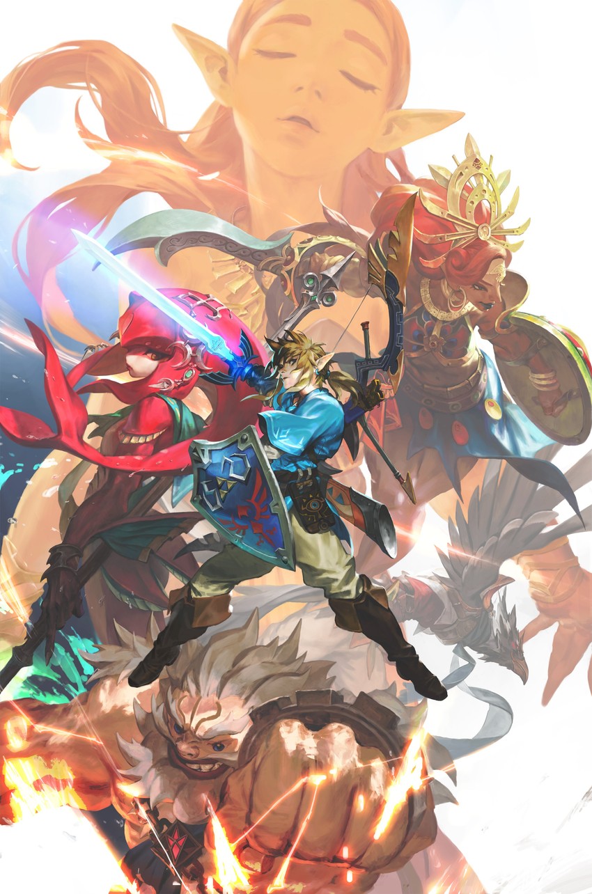 link, princess zelda, mipha, urbosa, revali, and 1 more (the legend of zelda and 1 more) drawn by wan_young_yun