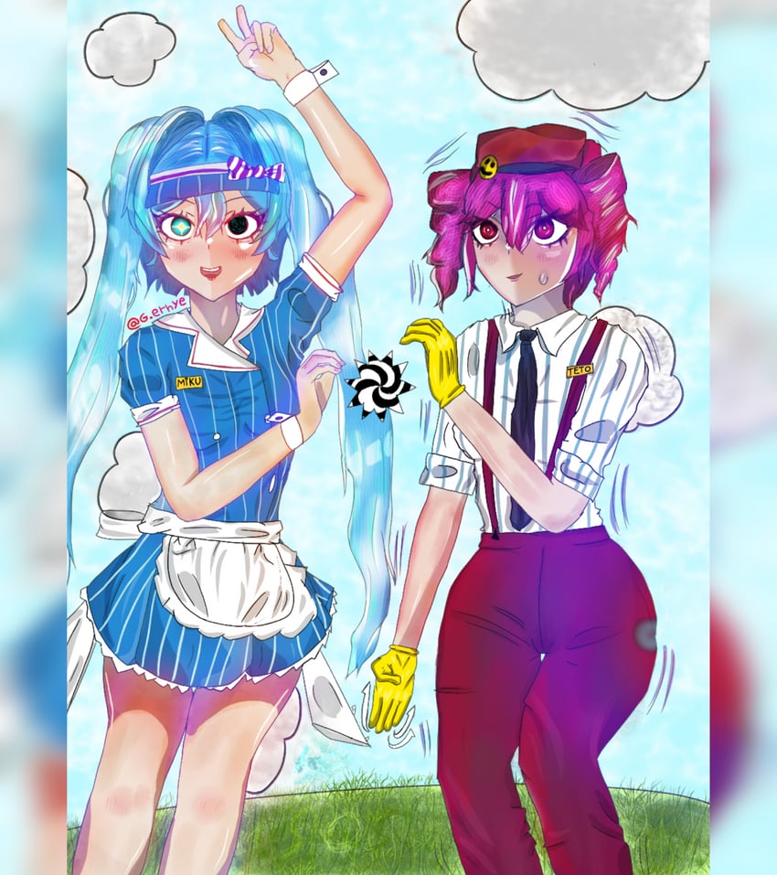hatsune miku and kasane teto (vocaloid and 2 more) drawn by gethye