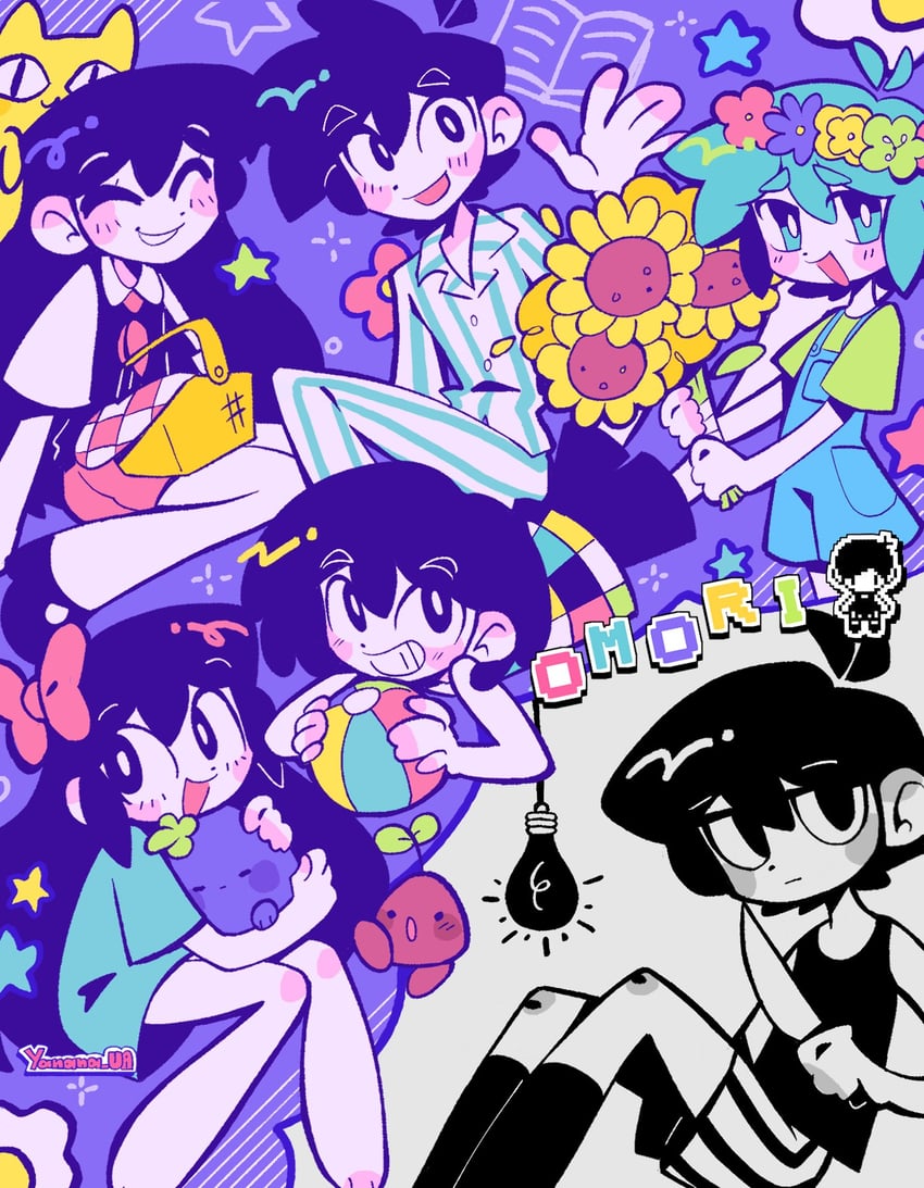 omori, basil, aubrey, mari, kel, and 4 more (omori) drawn by yanana_ua