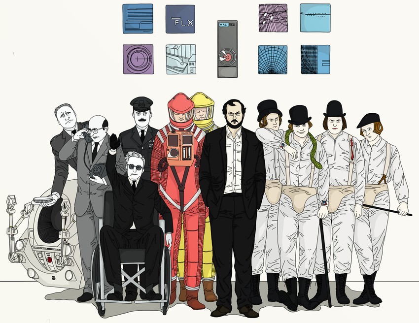 hal 9000, alex delarge, dave bowman, frank poole, general turgidson, and 9 more (2001 a space odyssey and 2 more) drawn by butaneko_(butaneko_hanten)