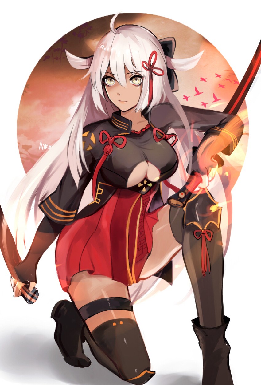 okita souji and okita souji alter (fate and 2 more) drawn by aikoo