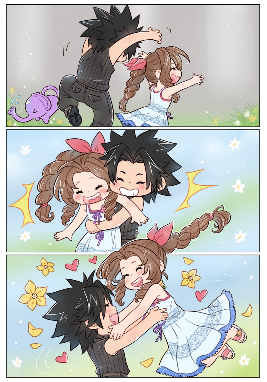 aerith gainsborough and zack fair (final fantasy and 2 more) drawn by crylin6