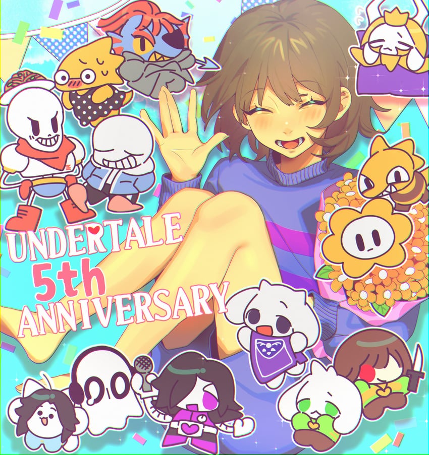 frisk, chara, sans, undyne, papyrus, and 10 more (undertale) drawn by se_(hanahide)