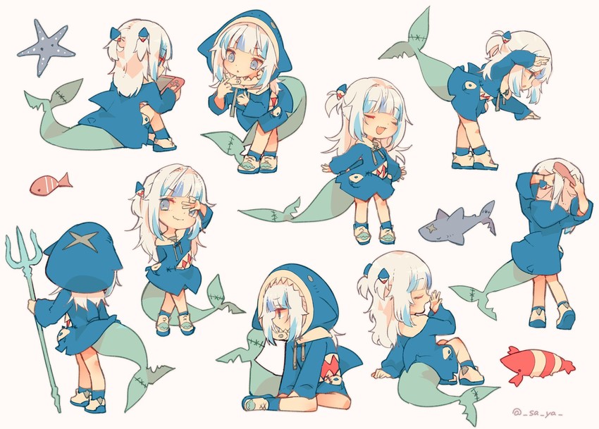 gawr gura (hololive and 1 more) drawn by saya_(sayaya)