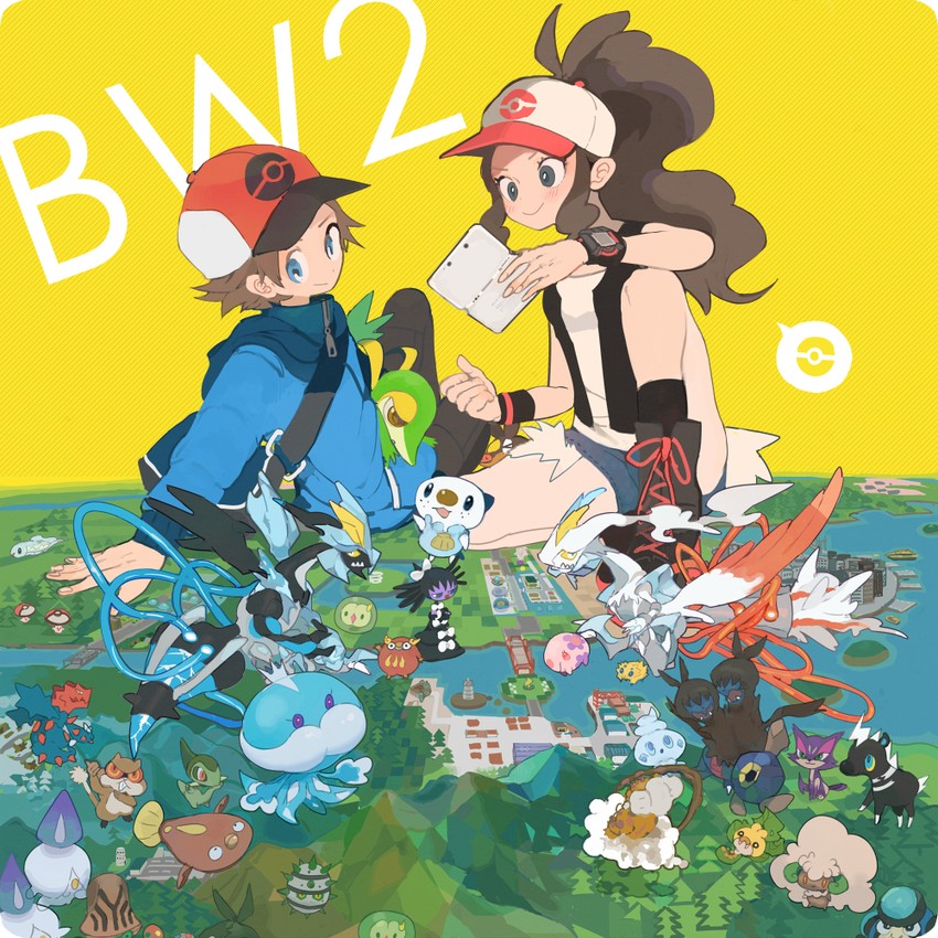 hilda, hilbert, oshawott, snivy, tepig, and 28 more (pokemon and 2 more) drawn by ototoi