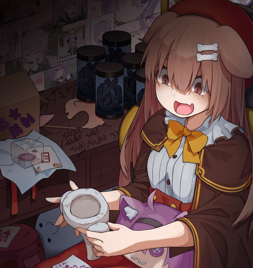 nekomata okayu, inugami korone, and listener (hololive and 1 more) drawn by rlin