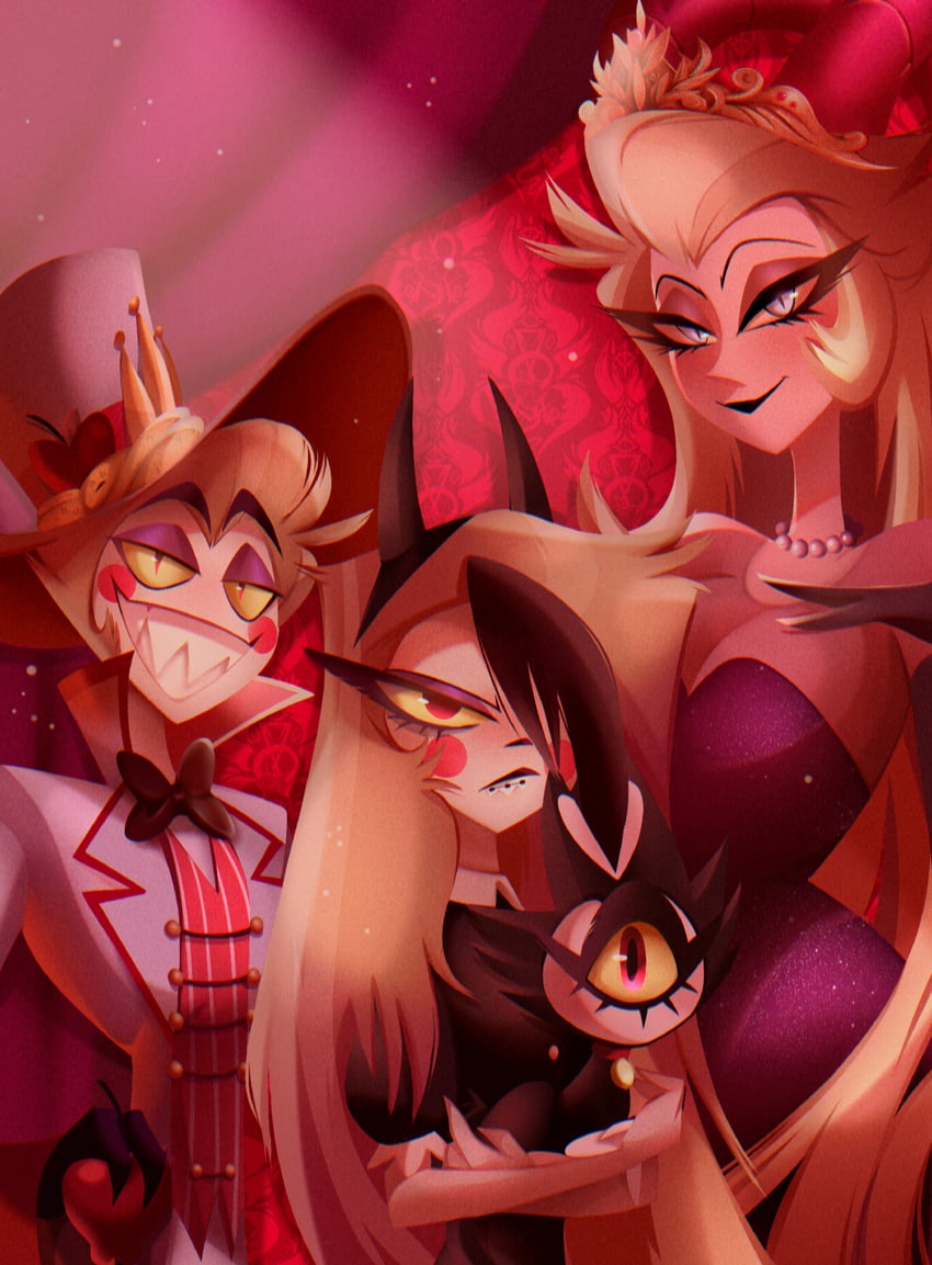 lucifer morningstar, charlie morningstar, and lilith (hazbin hotel) drawn by chandllucky