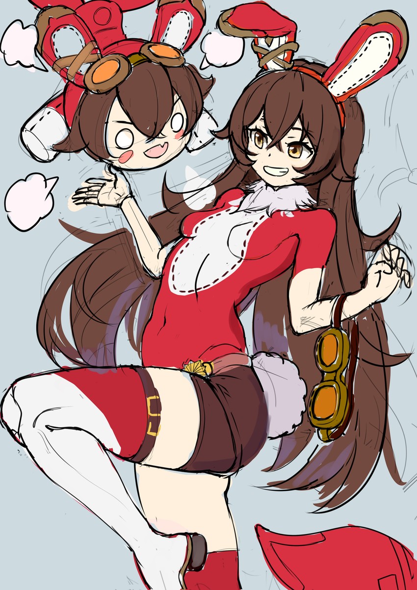 amber and baron bunny (genshin impact) drawn by b-pang