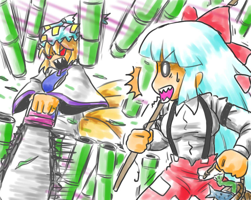 fujiwara no mokou and yakumo ran (touhou) drawn by bit_(kksbit)
