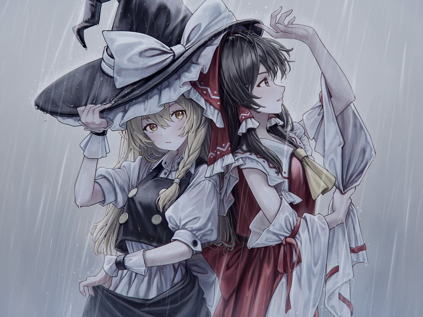 hakurei reimu and kirisame marisa (touhou) drawn by torinari_(dtvisu)