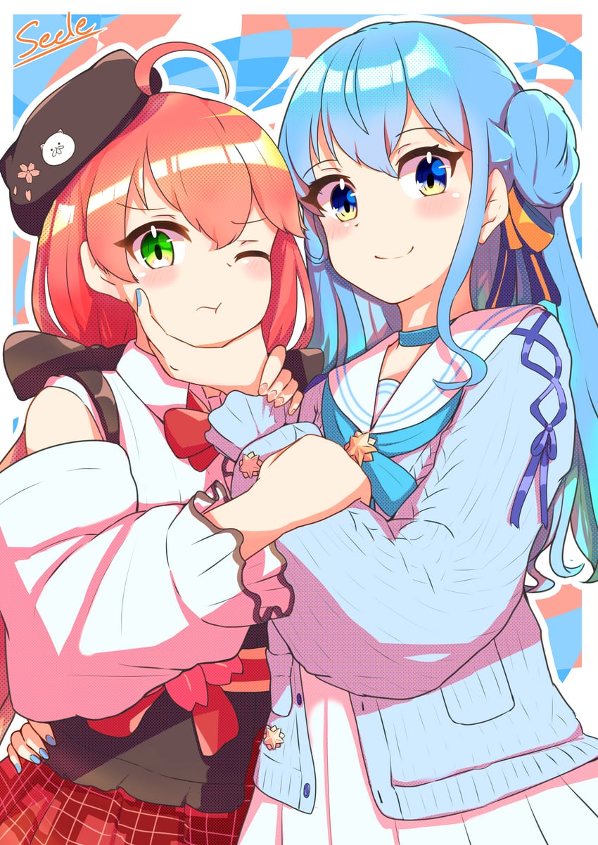 hoshimachi suisei and sakura miko (hololive) drawn by seele_(chanseele0128)