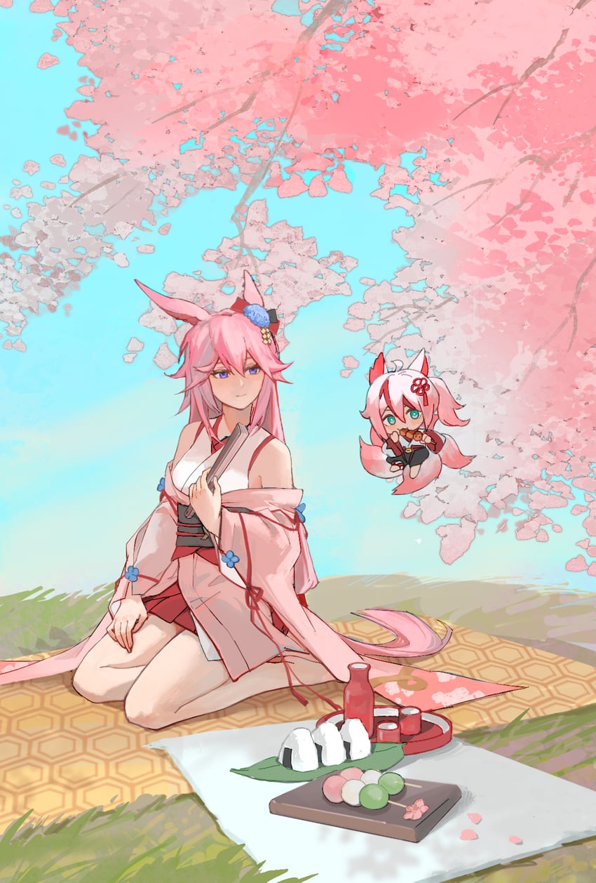 yae sakura, rin, and higokumaru (honkai and 1 more) drawn by guoza95869