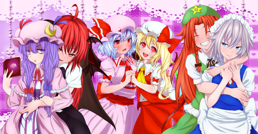 remilia scarlet, flandre scarlet, izayoi sakuya, patchouli knowledge, hong meiling, and 1 more (touhou) drawn by misumo