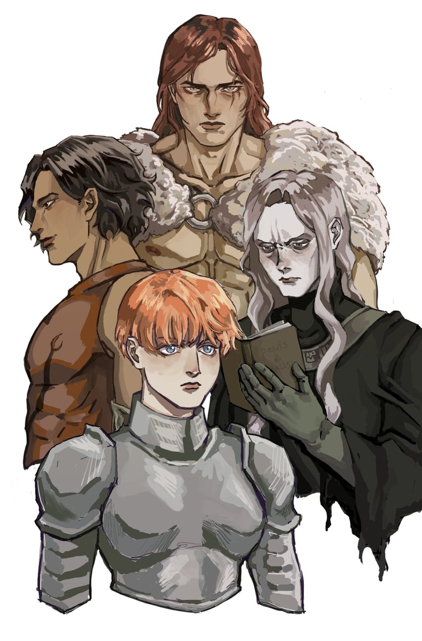 d'arce, cahara, enki, and ragnvaldr (fear & hunger and 1 more) drawn by candlebottompriests