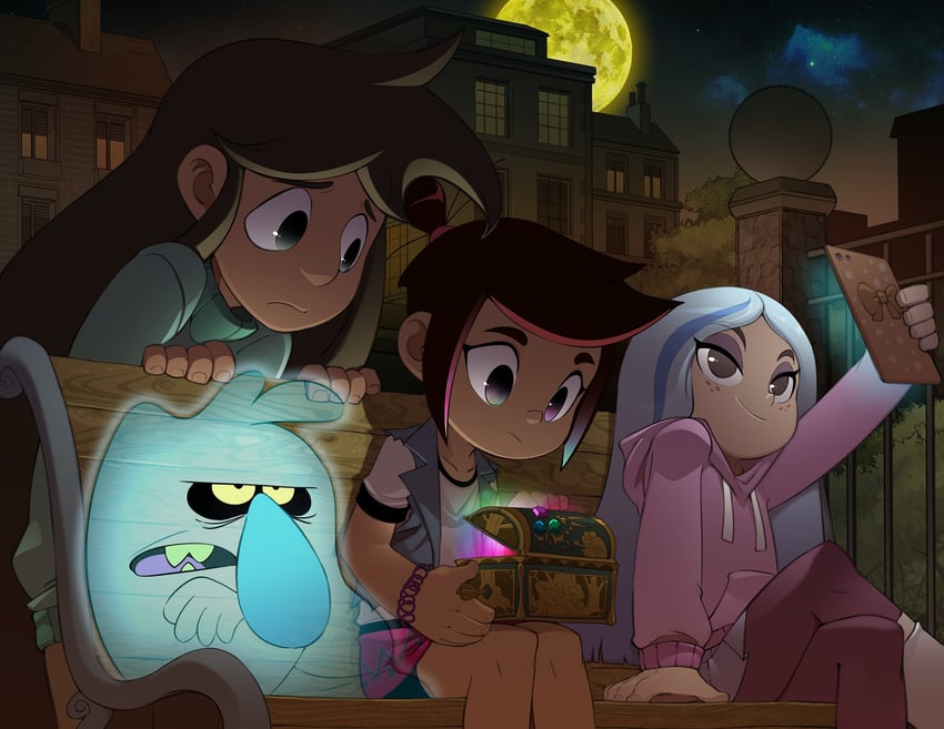 molly mcgee, andrea davenport, libby stein-torres, and scratch (amphibia and 1 more) drawn by bleedman
