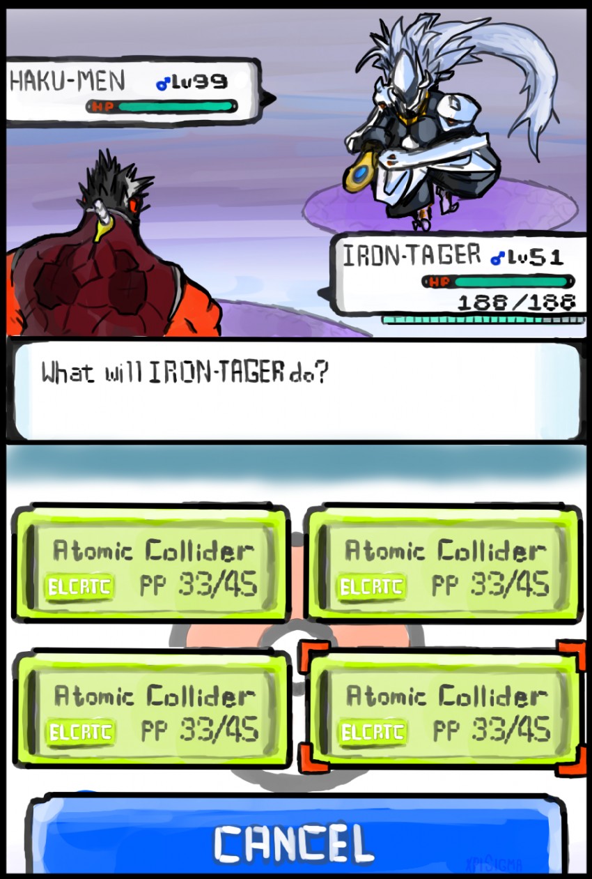 hakumen and iron tager (pokemon and 1 more) drawn by xpisigma