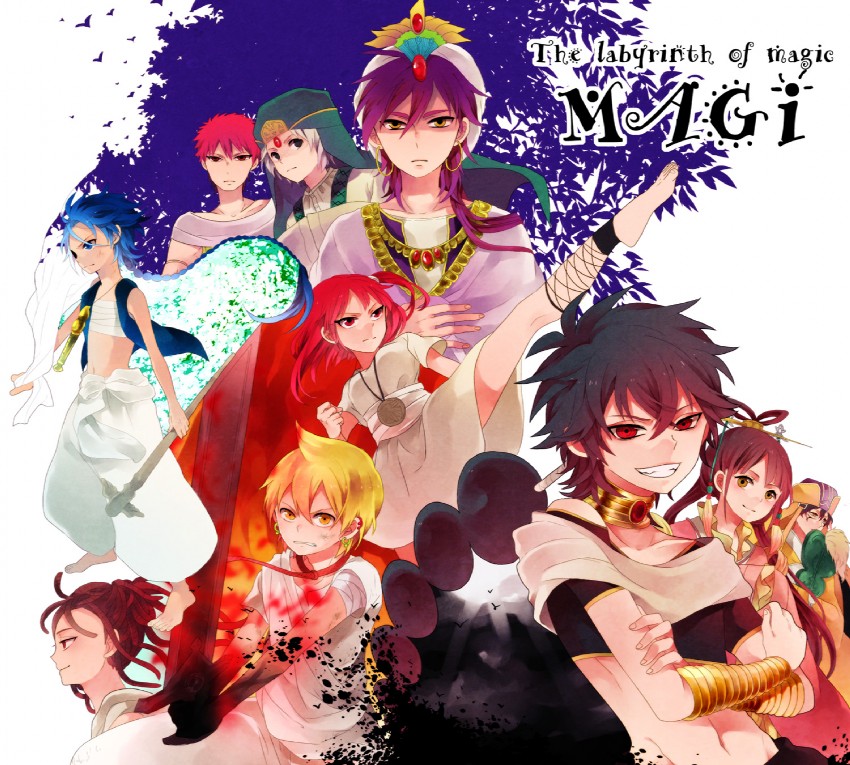 morgiana, aladdin, alibaba saluja, judal, ren kougyoku, and 5 more (magi the labyrinth of magic) drawn by ono_(0_no)