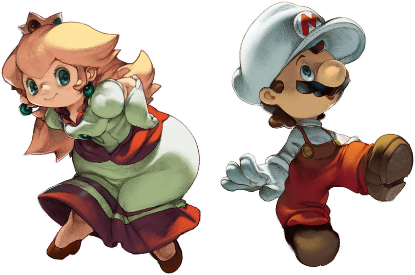 princess peach, mario, fire mario, and fire peach (mario and 1 more) drawn by koki_(ryoushikiha)
