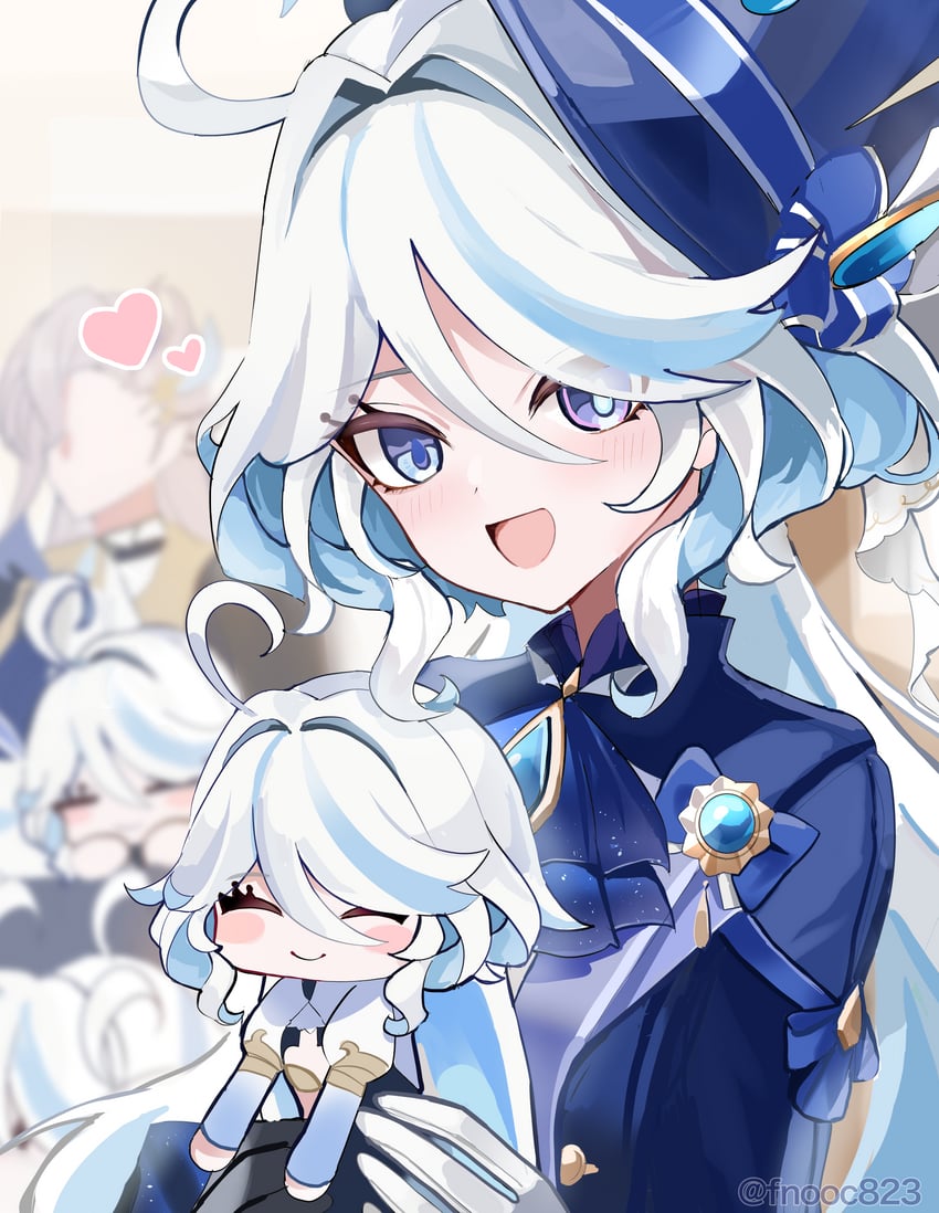 furina, neuvillette, and focalors (genshin impact) drawn by chaena_(exmd3552)