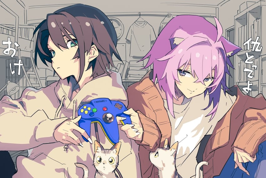 nekomata okayu and oozora subaru (hololive) drawn by tamo_(gaikogaigaiko)