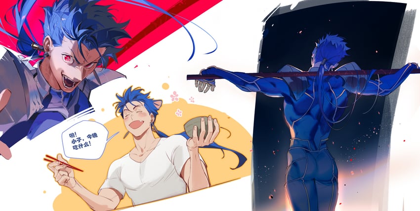cu chulainn (fate and 1 more) drawn by tobu_(bilibil)