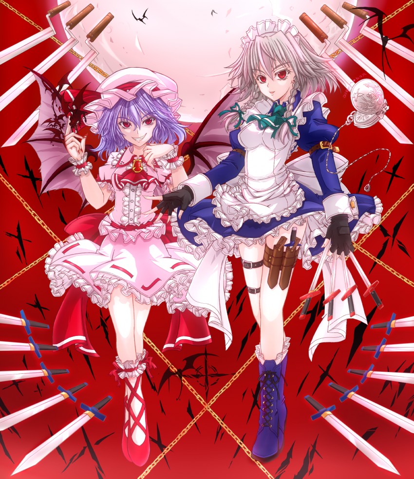 remilia scarlet and izayoi sakuya (touhou) drawn by mickey_dunn