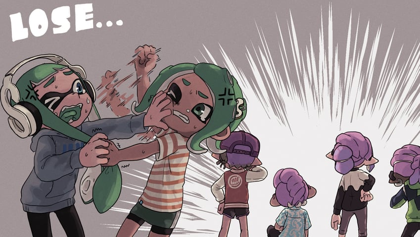 inkling player character, inkling girl, octoling player character, and octoling girl (splatoon and 1 more) drawn by kotarou_(kotakota_ee)