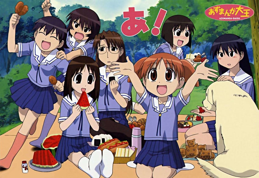 kasuga ayumu, sakaki, mihama chiyo, takino tomo, kagura, and 5 more (azumanga daioh) drawn by oguri_hiroko