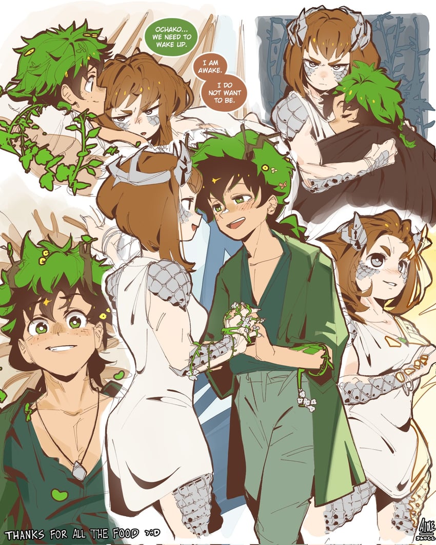 midoriya izuku and uraraka ochaco (boku no hero academia) drawn by aioles