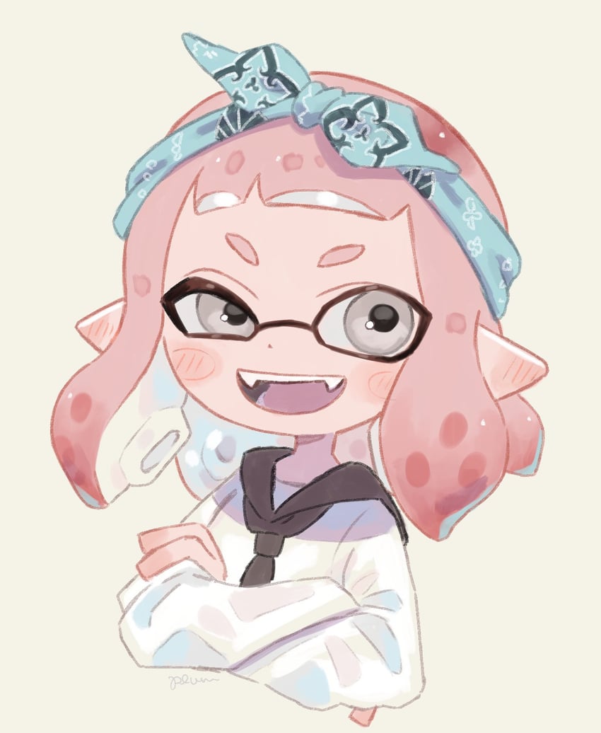 inkling player character and inkling girl (splatoon) drawn by plum0o0