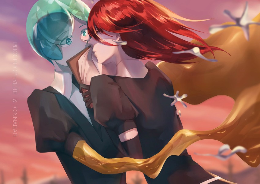phosphophyllite and cinnabar (houseki no kuni) drawn by tsushima_touko