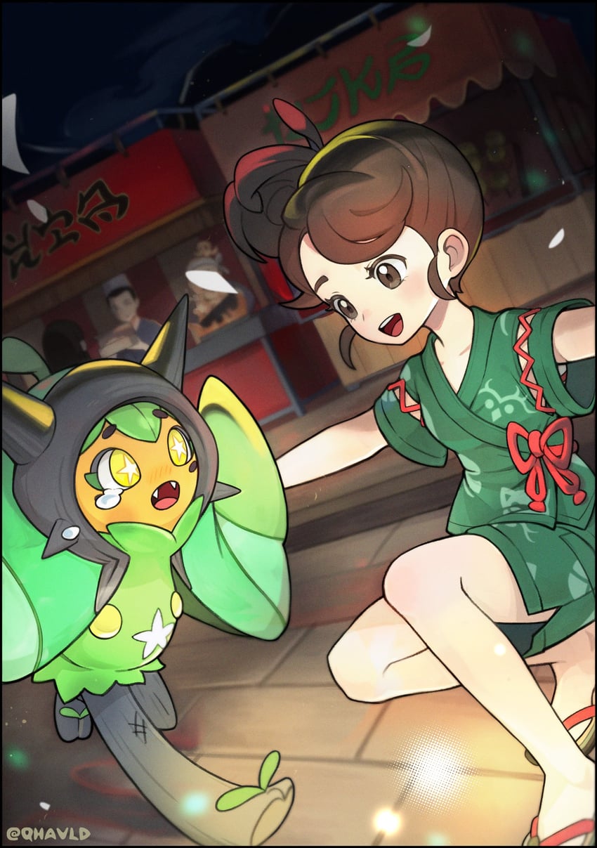 juliana and ogerpon (pokemon and 1 more) drawn by qhavld