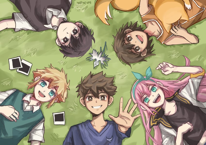 basil, aubrey, kel, hero, and hector (omori) drawn by hiyon_(sun_hiyon)