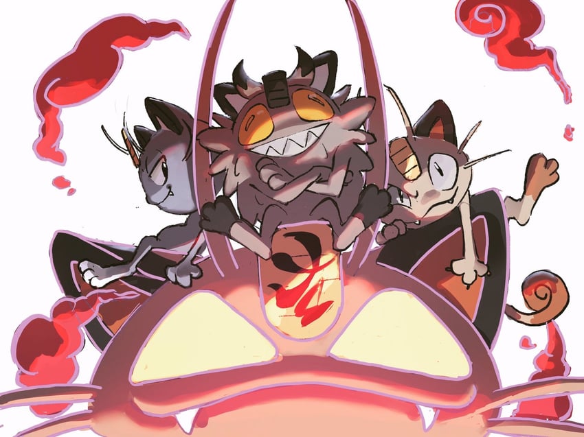 meowth, alolan meowth, galarian meowth, and gigantamax meowth (pokemon) drawn by agriefthatcantbespoken