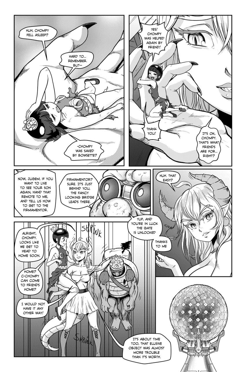 bowsette, princess chain chomp, lakitu, and giga bowser (mario and 2 more) drawn by tony_kuusisto