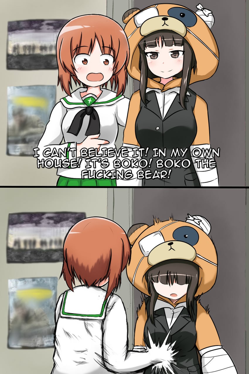 nishizumi miho, boko, and nishizumi shiho (girls und panzer and 1 more) drawn by amogan