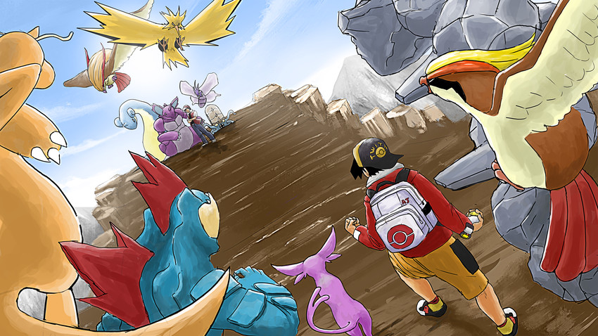 red, ethan, espeon, dragonite, lapras, and 7 more (pokemon and 1 more) drawn by dafuq-izdis-schitt