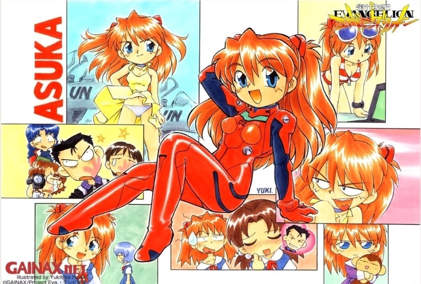 souryuu asuka langley, ayanami rei, ikari shinji, katsuragi misato, aida kensuke, and 2 more (neon genesis evangelion) drawn by fujita_yukihisa